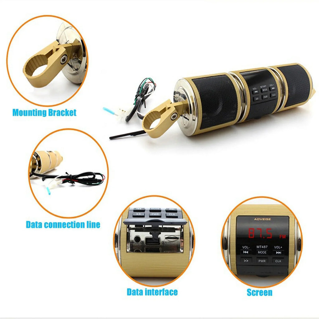 Player Radio Audio TF Bluetooth Waterproof Motorcycle USB Card V2.1+ MP3 FM Stereo EDR Speaker Resistant Motorbike