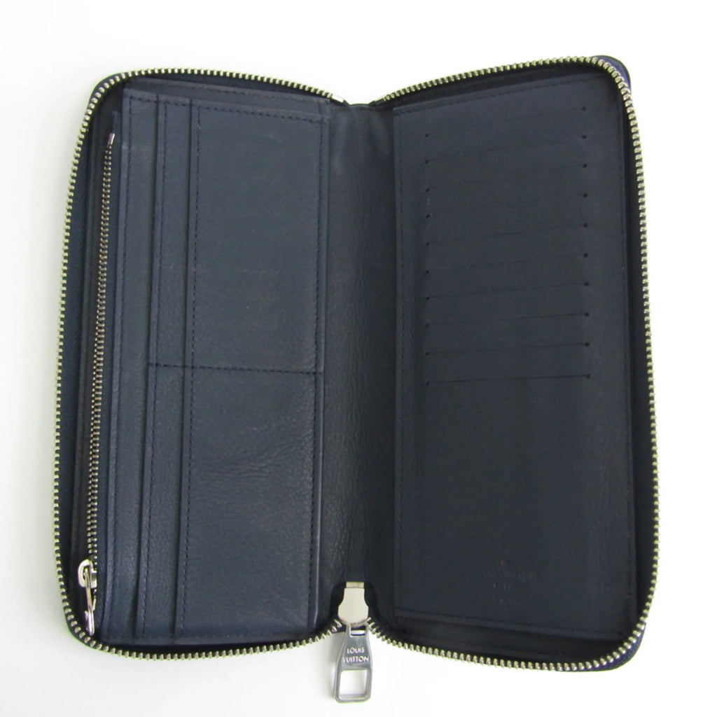 Leather Wallet Zippy Taurillon (Good) Wallet Unisex Long M58823 Navy (bi-fold) Taurillon Vertical Pre-Owned