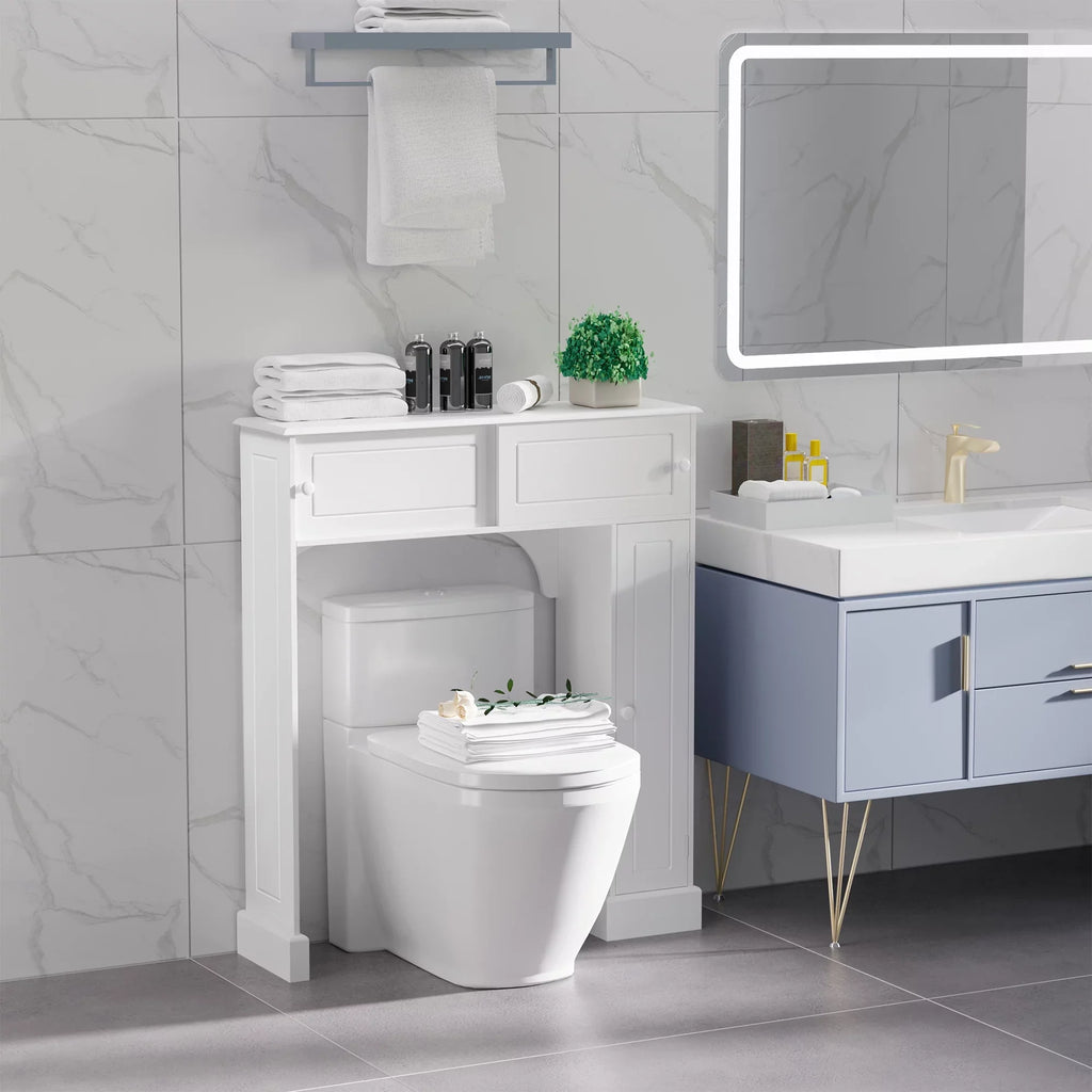Over Freestanding Toilet Shelves, Storage Organizer Cabinet, kleankin Bathroom White Toilet Rack, with Adjustable the Bathroom