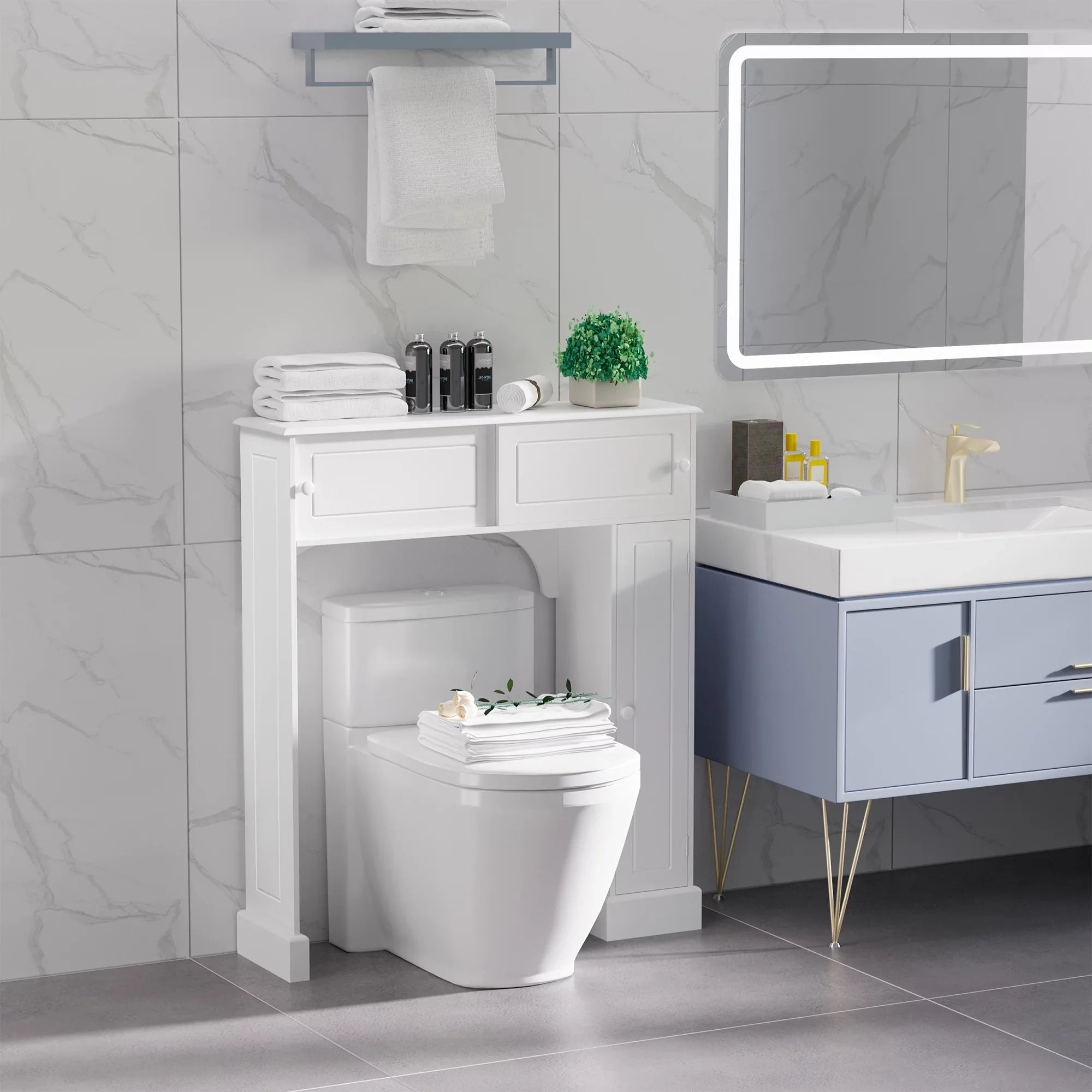 Over Freestanding Toilet Shelves, Storage Organizer Cabinet, kleankin Bathroom White Toilet Rack, with Adjustable the Bathroom