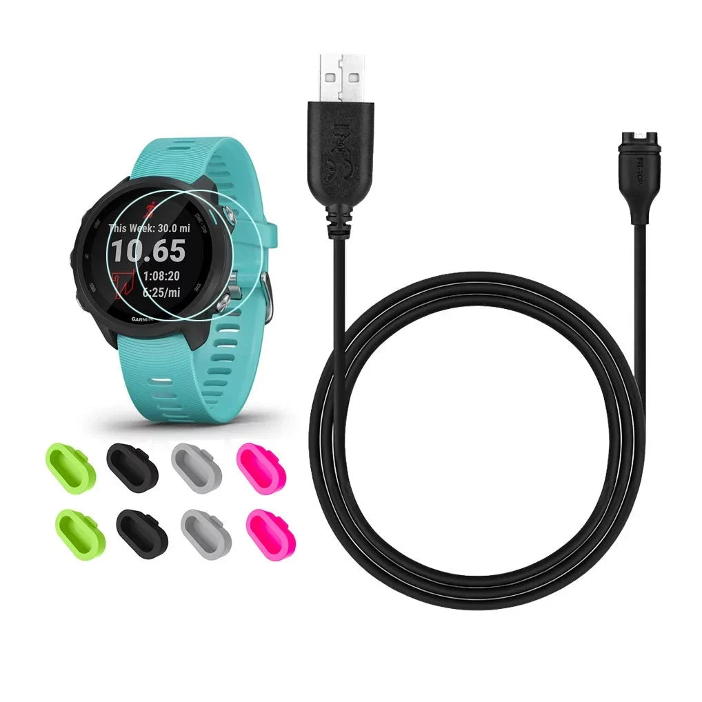 245/Approach Garmin Glass 2Pcs for Cable Data Forerunner Screen Clip HD and Sync Charging S60 Charger, Tempered