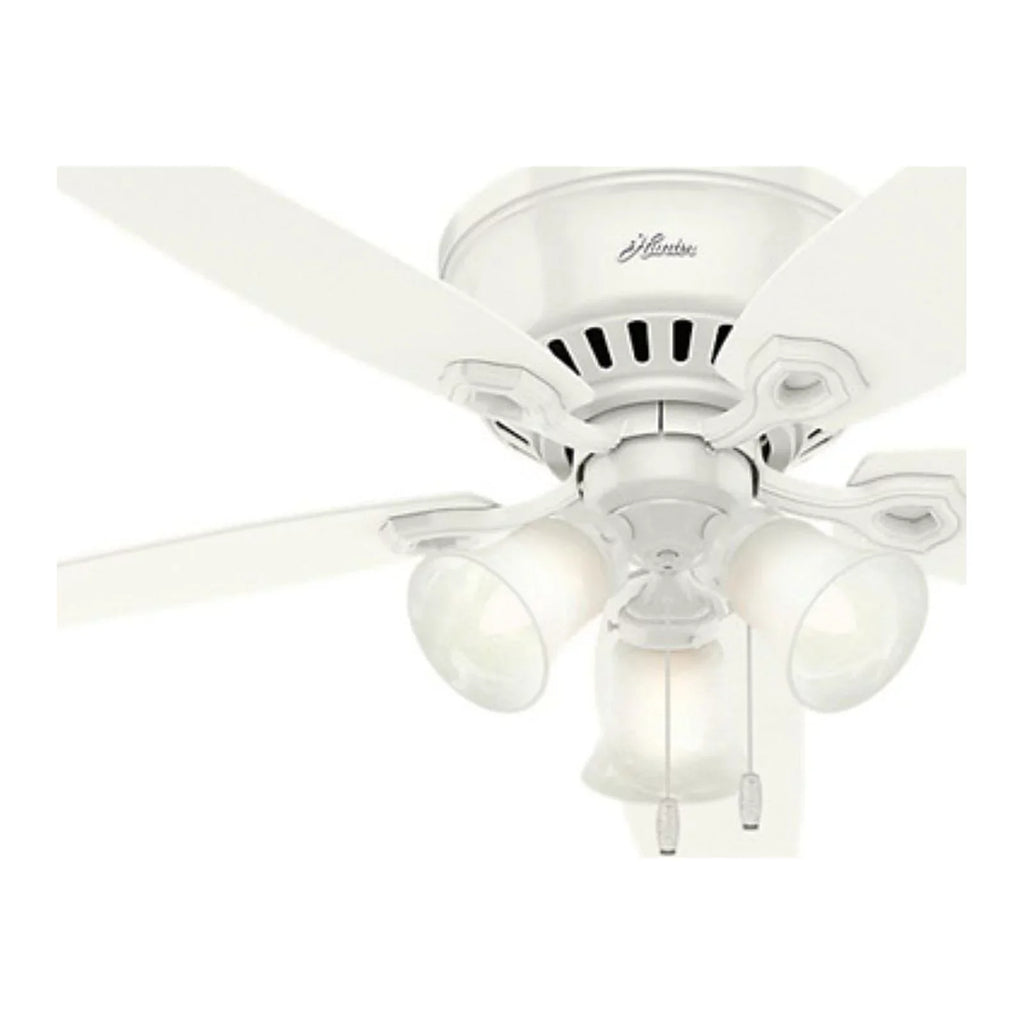 Company Chain, Low Fan Profile 52" Snow Fan Pull Ceiling w/ Hunter White Builder