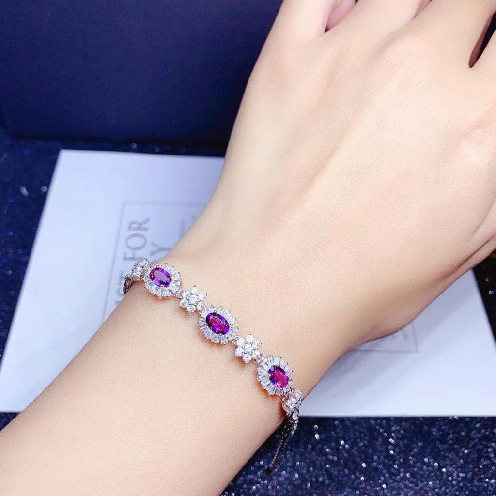 Silver Bracelet Sterling Plated Amethyst Women 18k Inlaid Natural S925 Light Luxury Gold