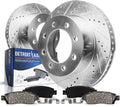 Super 2001 & 2003 2002 Pads Duty F-350 Axle Ceramic F-250 Rotors Brakes 1999 99-04 Brake Slotted 8 Replacement Brake Kit 2004 for Excursion 2000 Rear Detroit Drilled Lugs -