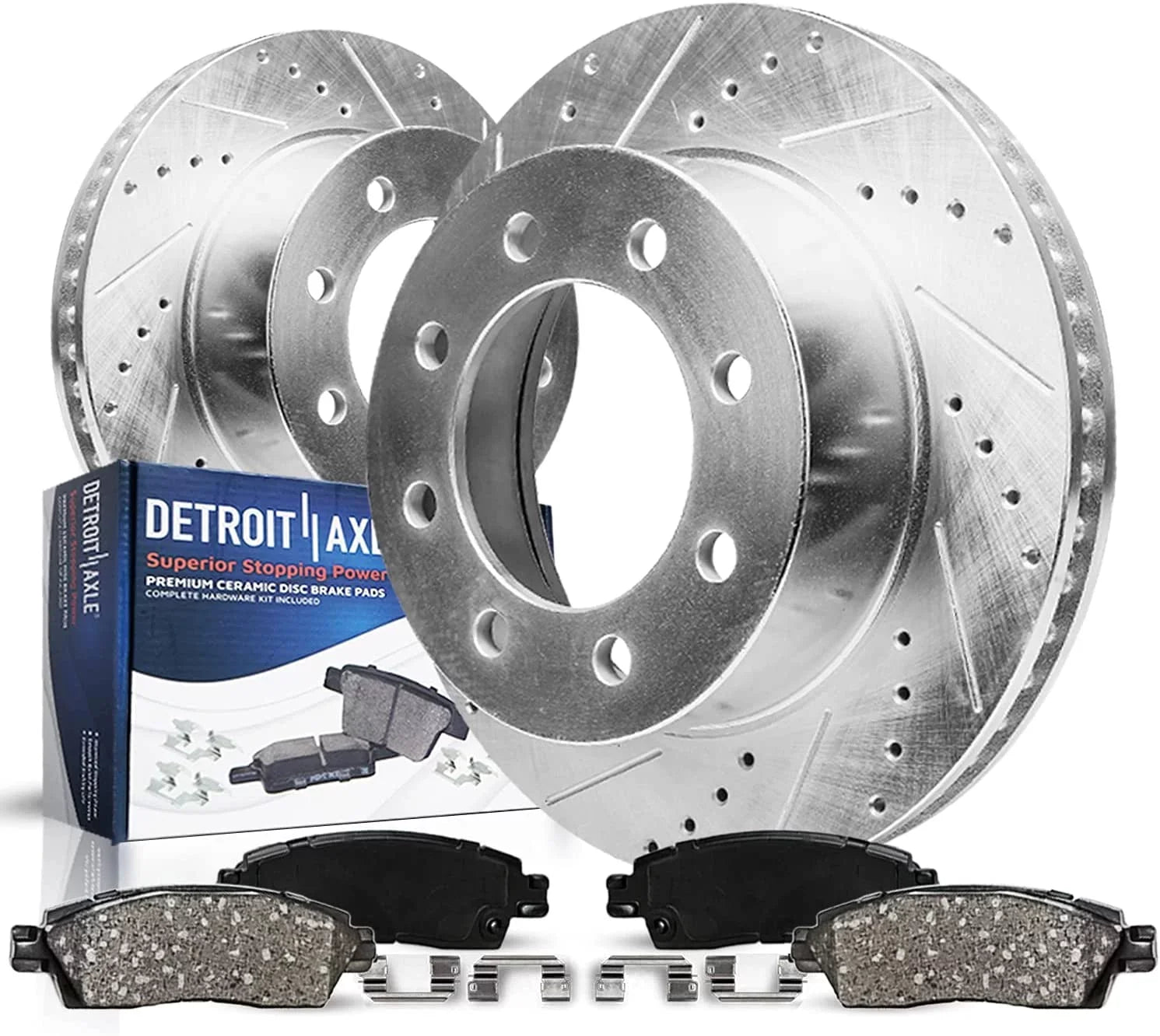 Super 2001 & 2003 2002 Pads Duty F-350 Axle Ceramic F-250 Rotors Brakes 1999 99-04 Brake Slotted 8 Replacement Brake Kit 2004 for Excursion 2000 Rear Detroit Drilled Lugs -