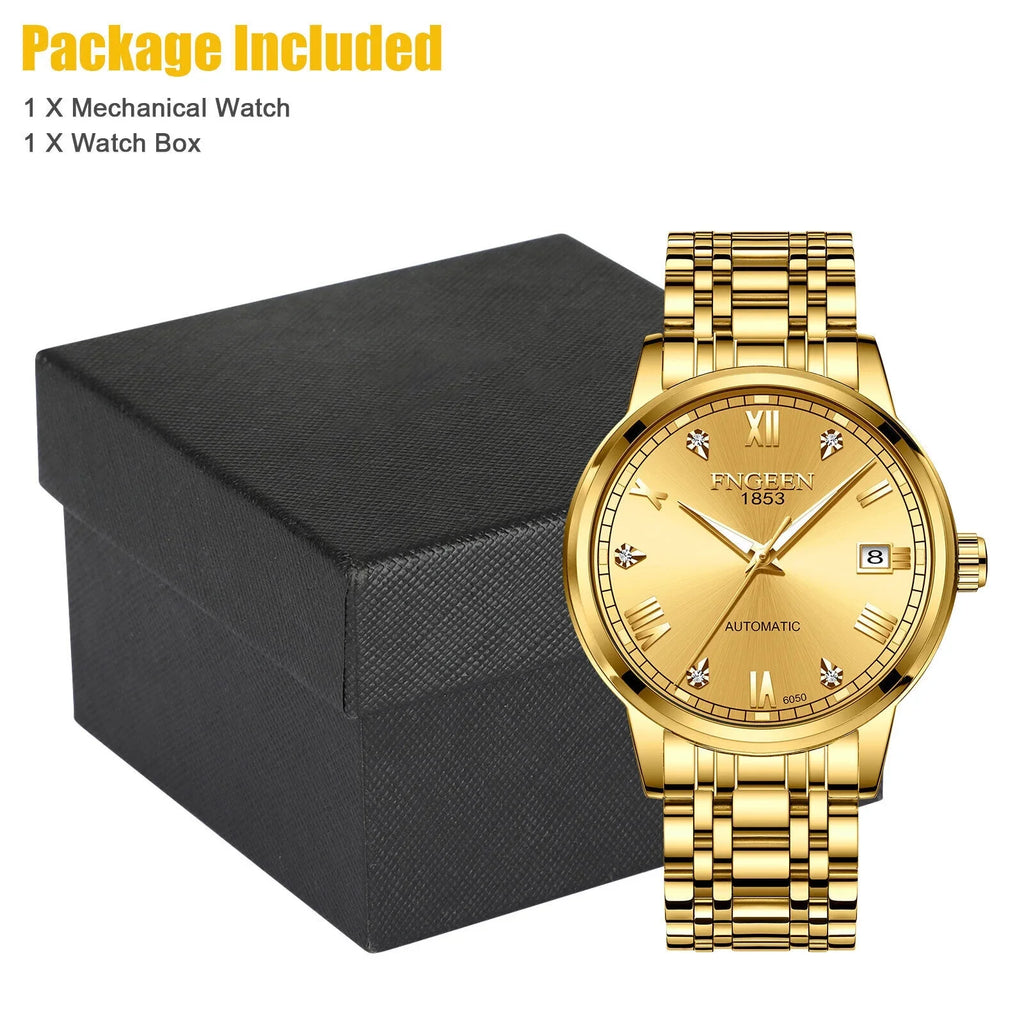 Stainless Tone Automatic Steel Watch Gold Wrist Men Waterproof Mechanical Luxury
