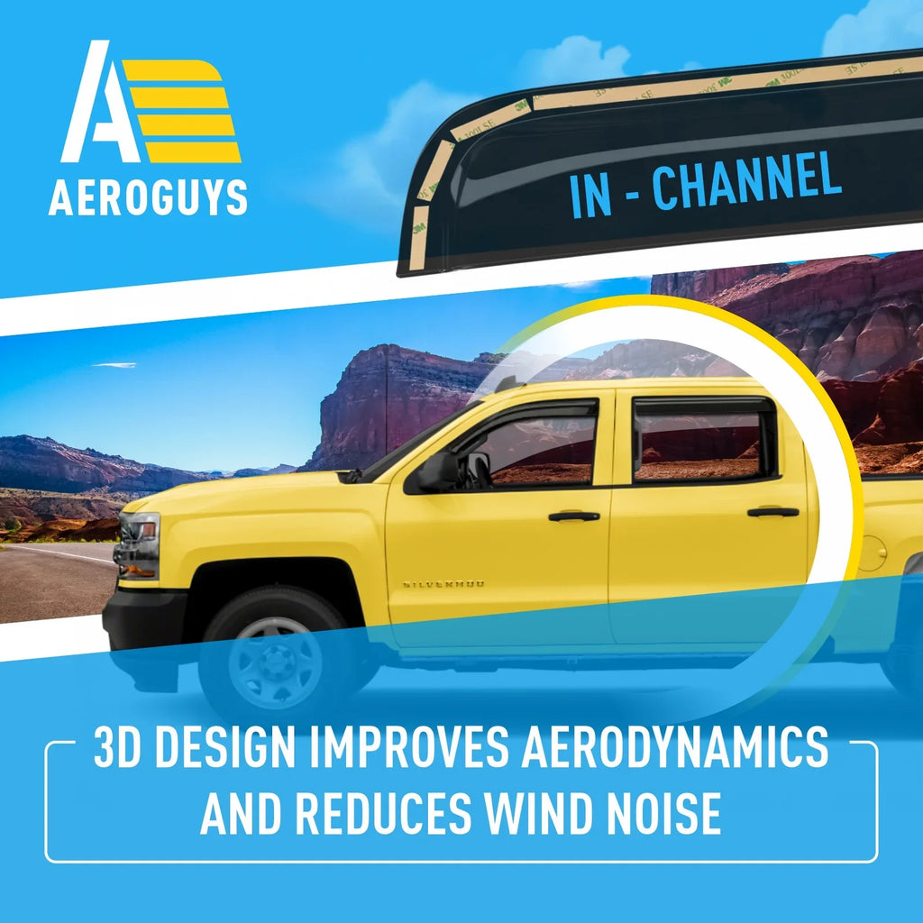 Extra 1500 AG0421 Rain Guards Fit Visors, Window (Chevy) 2014-2018 Sun Visors, Window Crew Deflectors Chevrolet for -4pcs. In-Channel Vent Accessories Cab, AEROGUYS Wind Silverado Durable Truck Visors