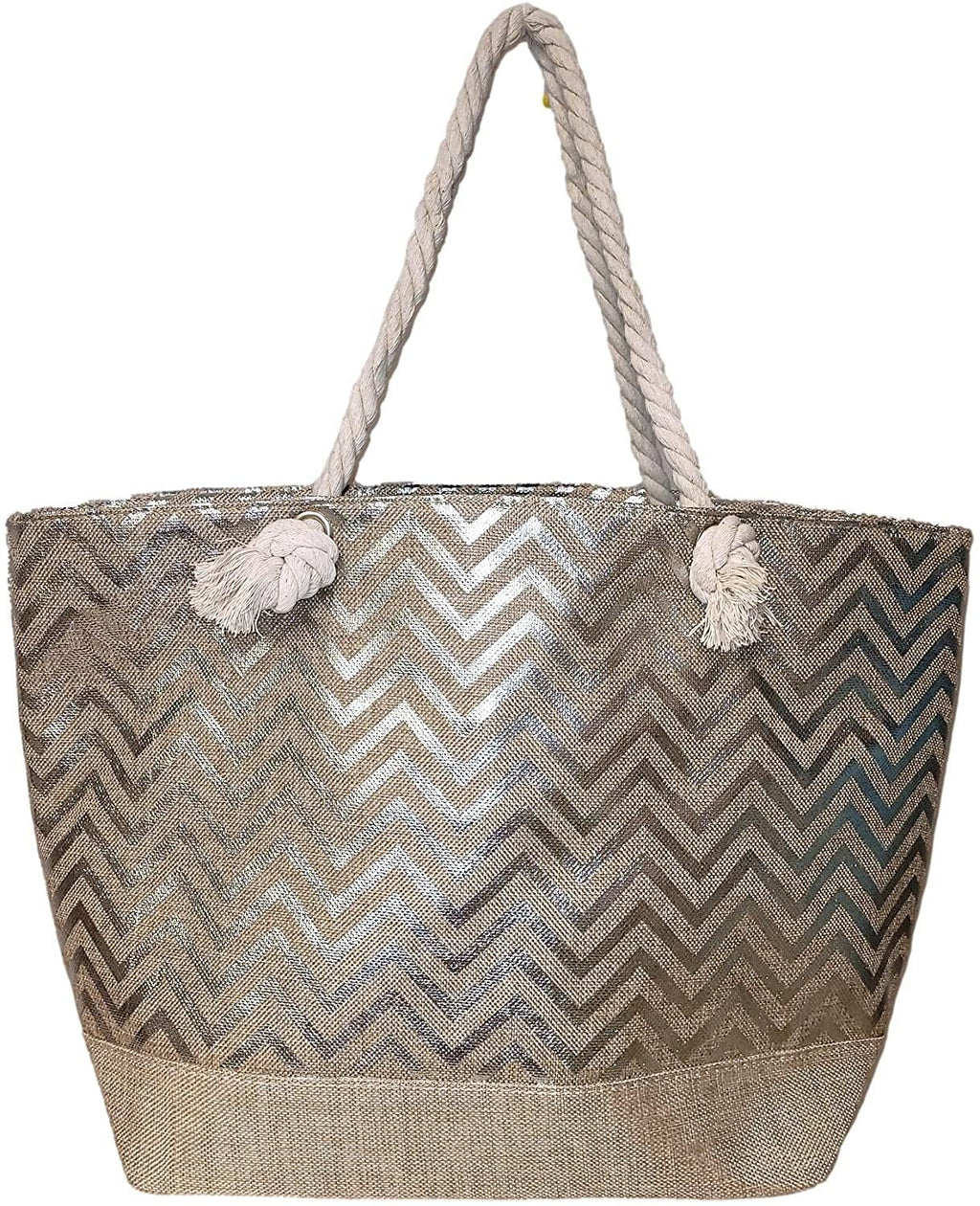 Monogram with Print Zipper be Can Top or with Women Initial, Metallic Beach Large Bag - Name Tote Personalized