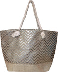 Monogram with Print Zipper be Can Top or with Women Initial, Metallic Beach Large Bag - Name Tote Personalized