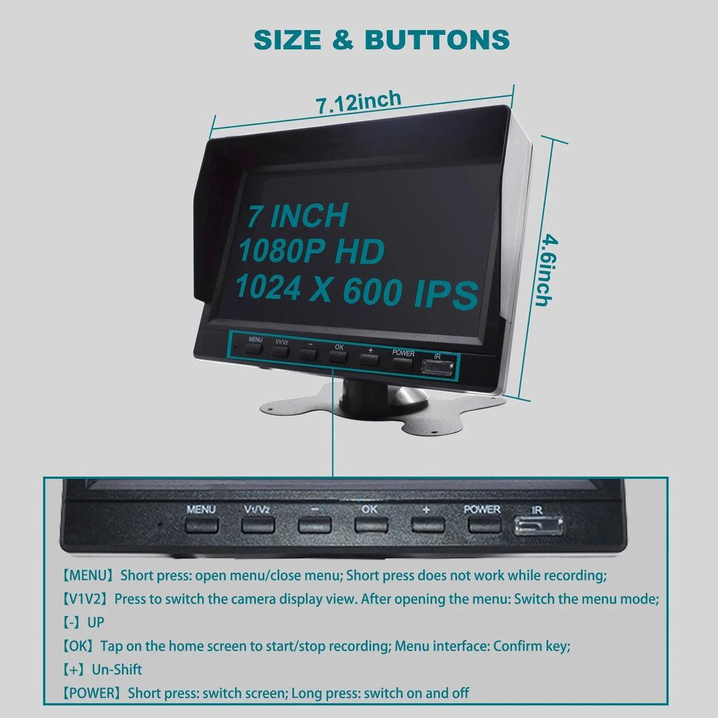 with Truck Monitor Backup 7" Video Recorder Bus+2 Camera DVR Driving for RV BSD