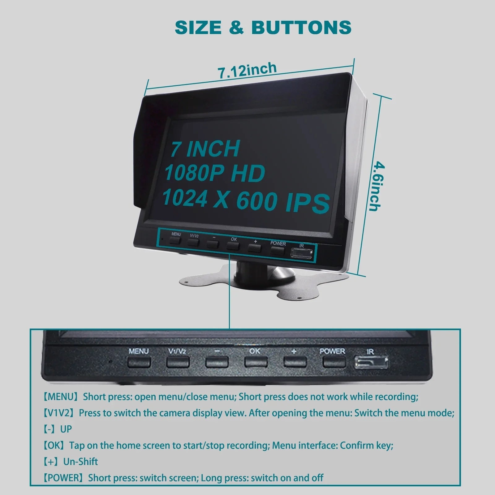 with Truck Monitor Backup 7" Video Recorder Bus+2 Camera DVR Driving for RV BSD