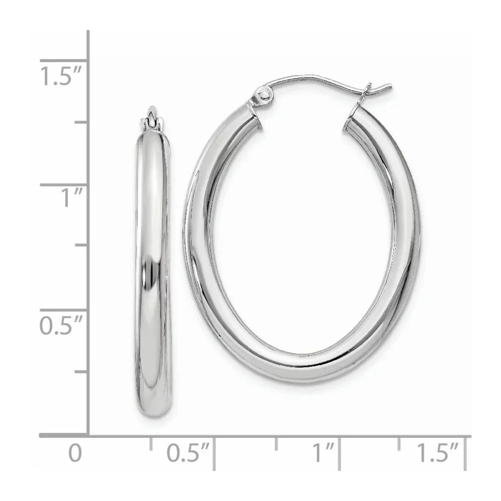 3.5mm 14kt for Gold Women Earrings; Real and Tube Polished Teens; Hoop Adults for and Men White Oval