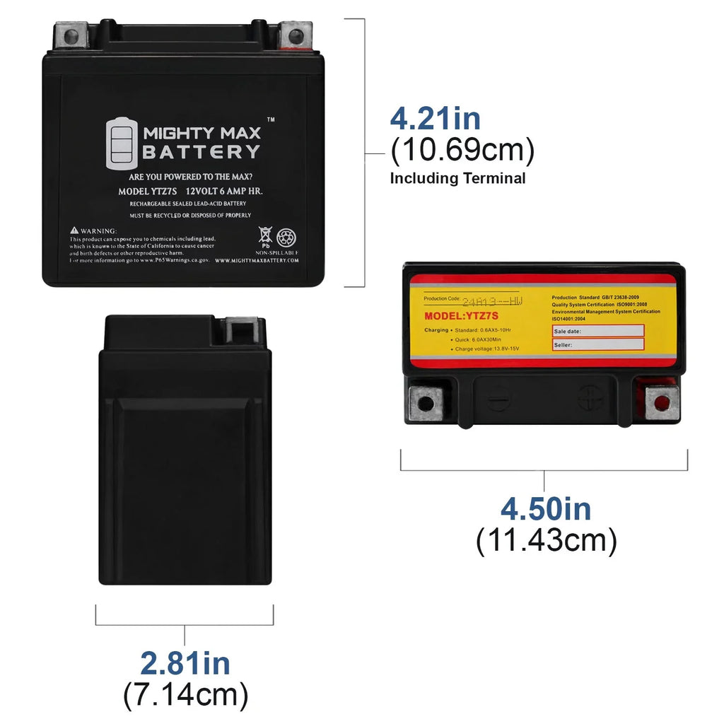 6AH Battery 1000 Replacement 12V for 2014-2016 YTZ7S S1000RR