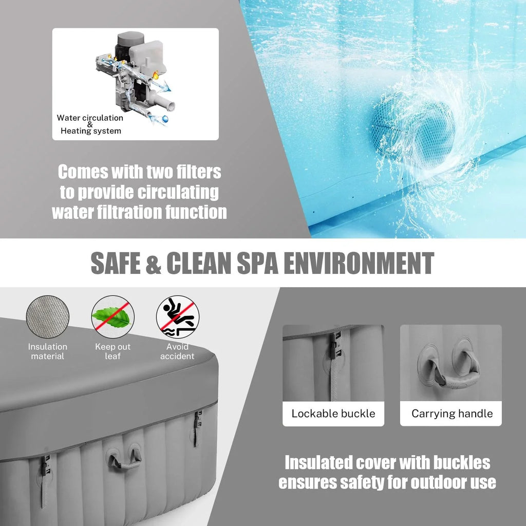 Hot Hidden Hot Bag, 910L Machine, Storage 104℉, Tub, Mat, 73''Inflatable exterior Home for Tub Indoor Lockable Capacity Cover, Spa Max 6 Massage Person with Jets, 130