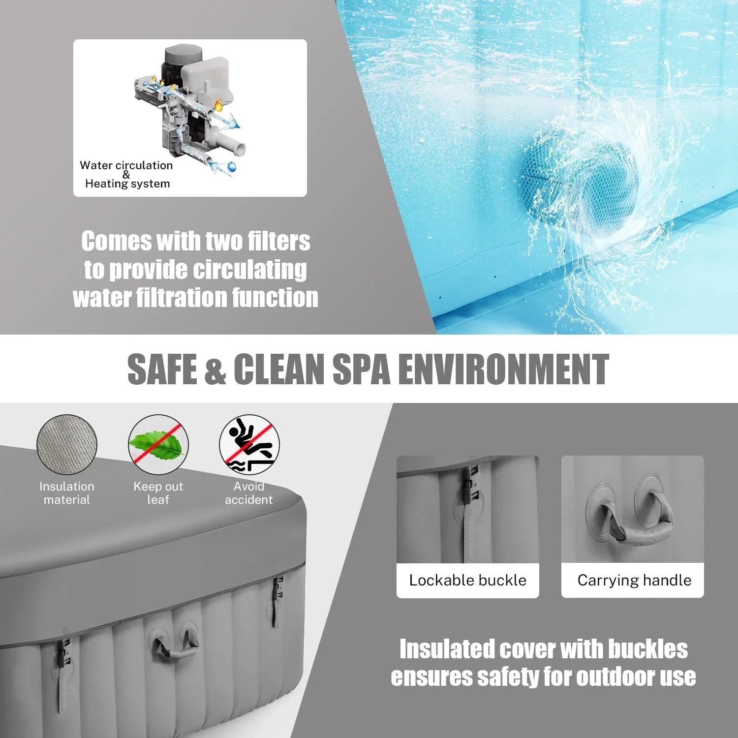 Hot Hidden Hot Bag, 910L Machine, Storage 104℉, Tub, Mat, 73''Inflatable exterior Home for Tub Indoor Lockable Capacity Cover, Spa Max 6 Massage Person with Jets, 130