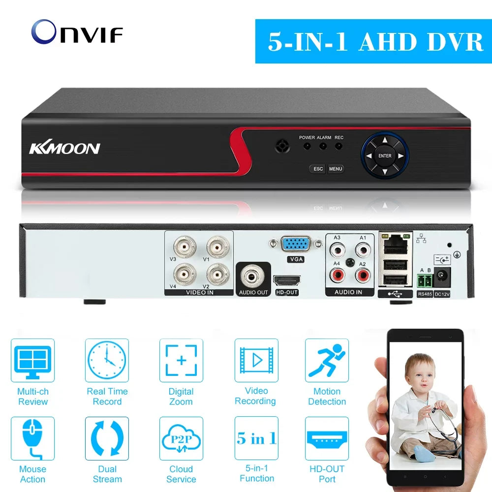 (NO Remote Plug Monitoring P2P for kit Definition Camera System Video Home Phone 1080P Full office DVR DVR AHD/Analog/TVI/CVI/ CCTV HDD) High Recorder Digital 4CH KKmoon