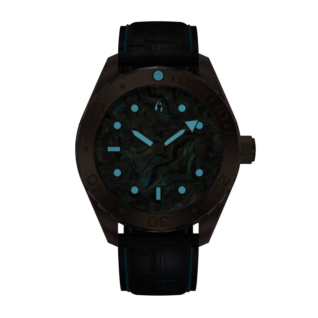 Power Diver BR.AB.8215.L 40 Wrist Automatic Bronze - Approx Reserve Abalone Back CuSn8 liquid Swimming - Down Screw 200M Men - Aquacy Resistance Hours 316L Watches Dive Stainless For Case Watch