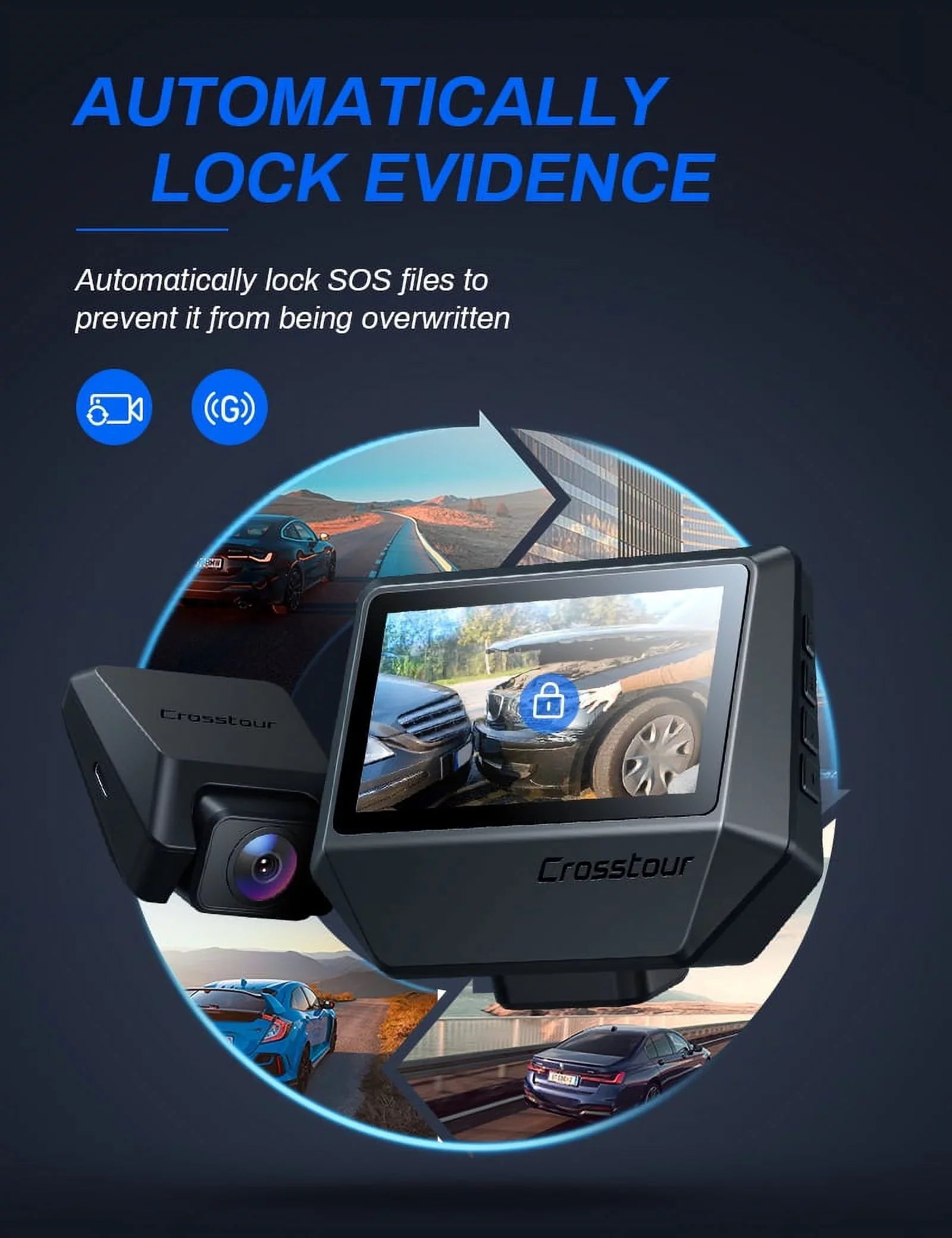 3 Car IPS Front Crosstour for GPS Backup Cam, Dash Cars inch Screen and Crosstour Camera Recorder Magnetic Dual Dash Dashboard Rear 2.5K Cam 170° Camera