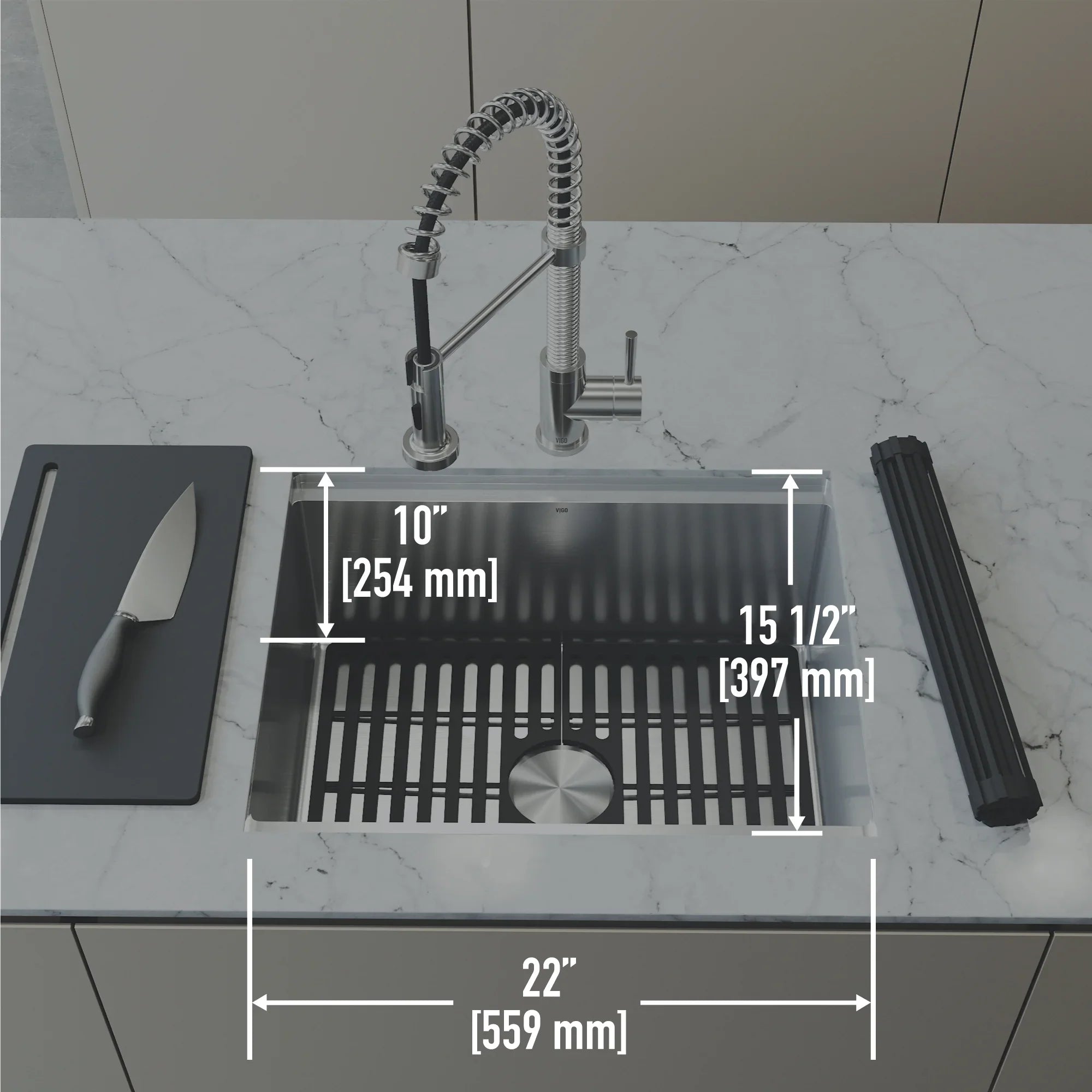 Kitchen Stainless Accessories Undermount with Sink Bowl Steel Single 23 in. VIGO Mercer