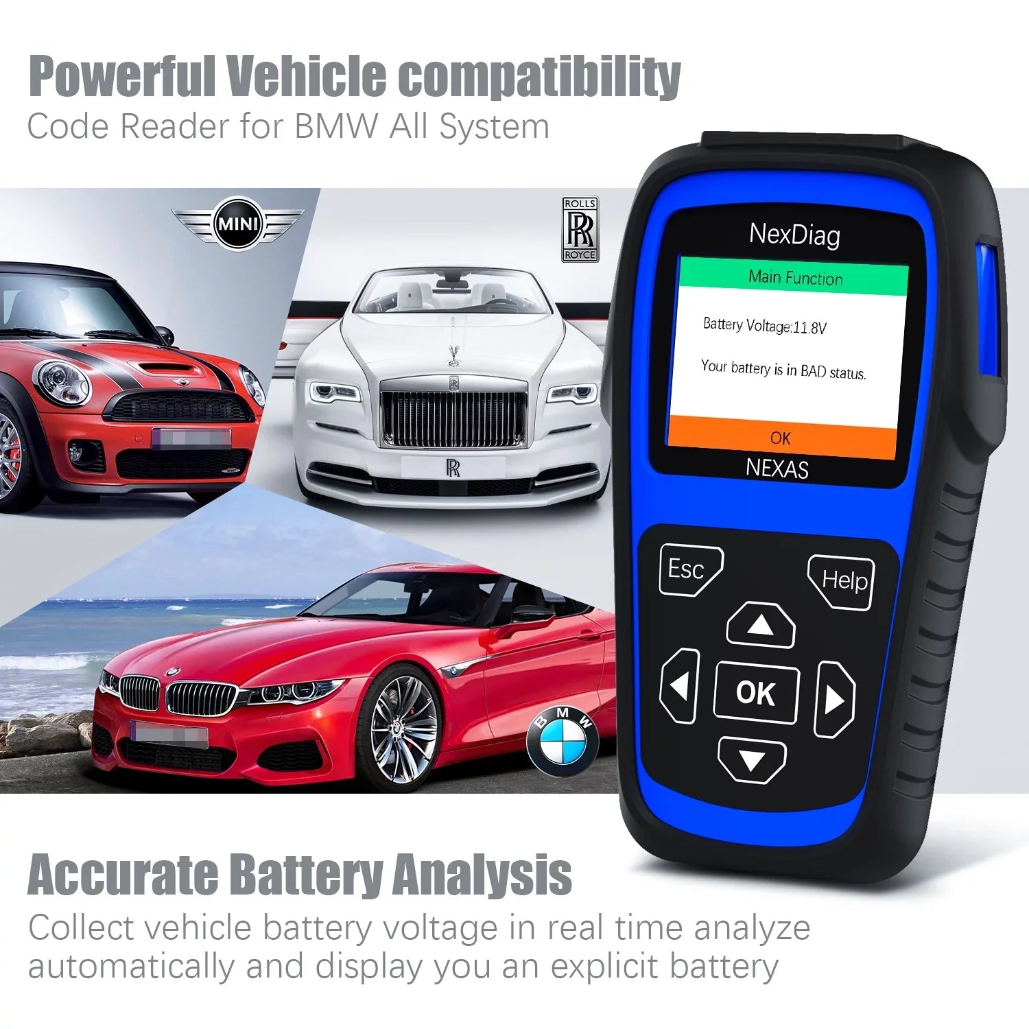 OBD2 Scanner Maintenance Check DPF MINI Scanner & Multi-System Engine Diagnostic Tool after Vehicles for Code ND601 Reset Fits NEXAS Reader 1996 BMS Diagnostic Regen for Automotive