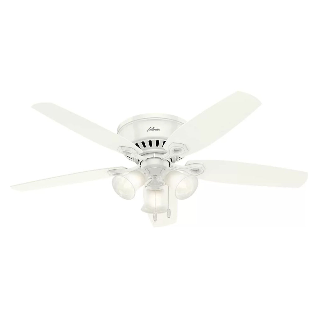 Company Chain, Low Fan Profile 52" Snow Fan Pull Ceiling w/ Hunter White Builder