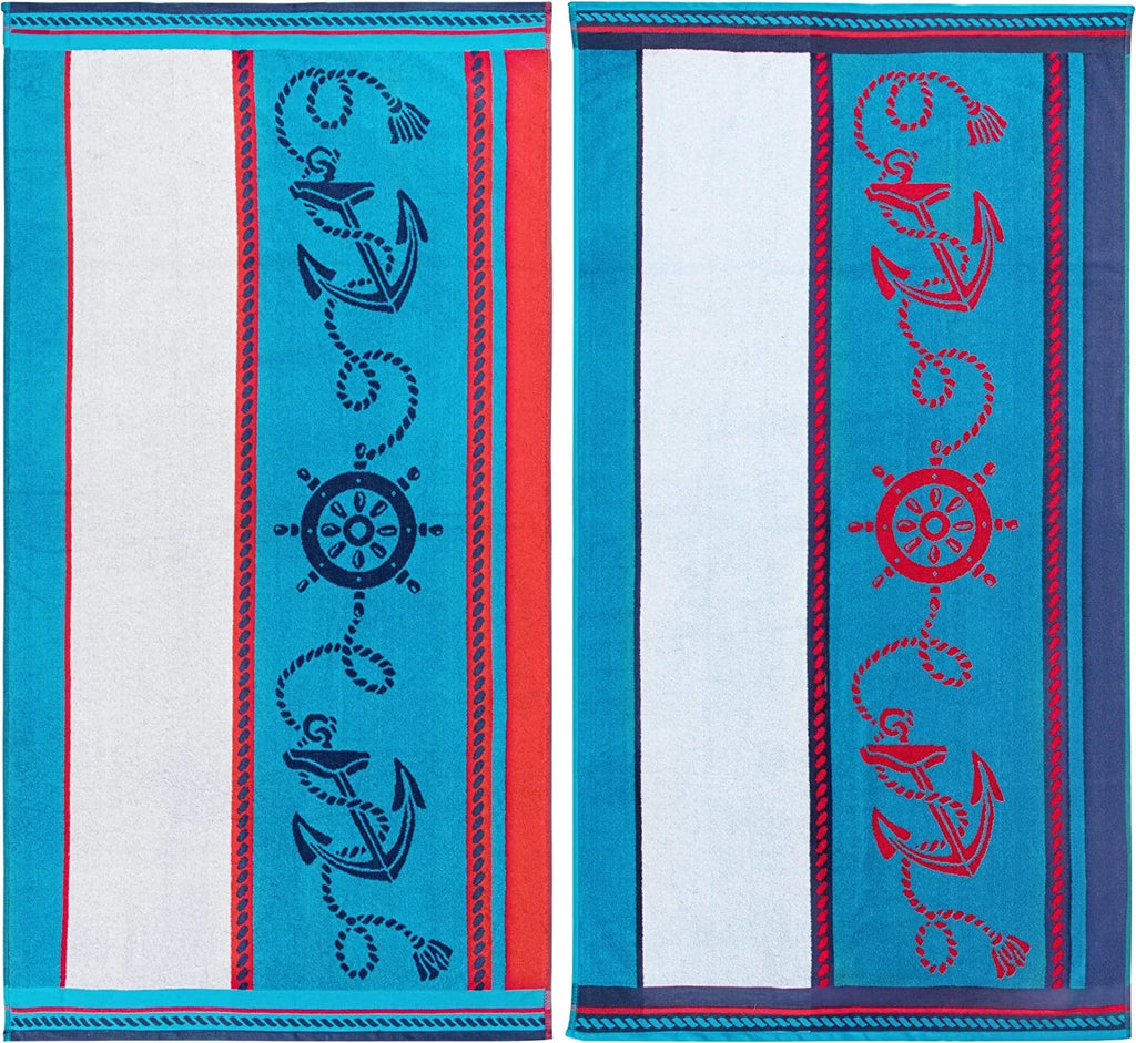 Collection, Vacation, Piece Cotton 64", Absorbent, Pool, For Quick Striped Kids, X 34" Adults, Towel Dry, Shower, Swimming, Set Camping, Blue/Red/White, Travel, Sailing 2 Beach Bathroom,