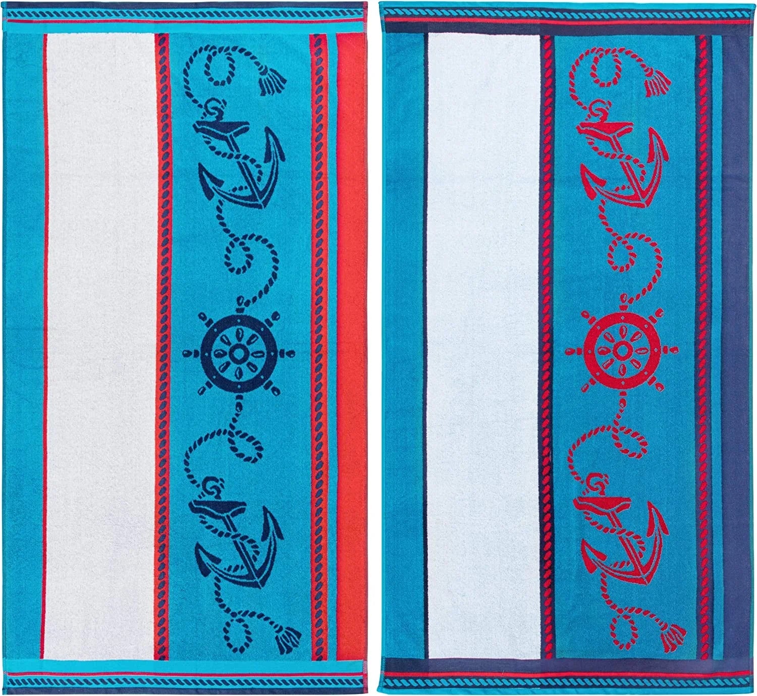Collection, Vacation, Piece Cotton 64", Absorbent, Pool, For Quick Striped Kids, X 34" Adults, Towel Dry, Shower, Swimming, Set Camping, Blue/Red/White, Travel, Sailing 2 Beach Bathroom,