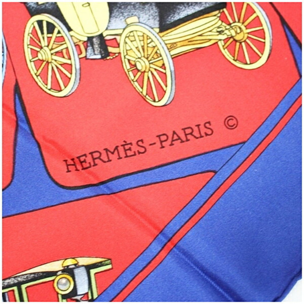 Hermes Scarf Carriage) (Good) Pre-Owned Red HERMES CARROSSERIE Silk (Spiral Women's x Blue Muffler