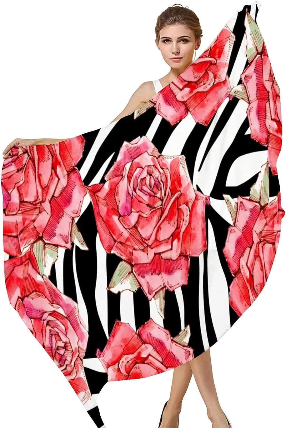 Wrap Women Red Shawl Girls Lightweight Neck Watercolor Scarves Scarf for Long Roses Silk Hyjoy
