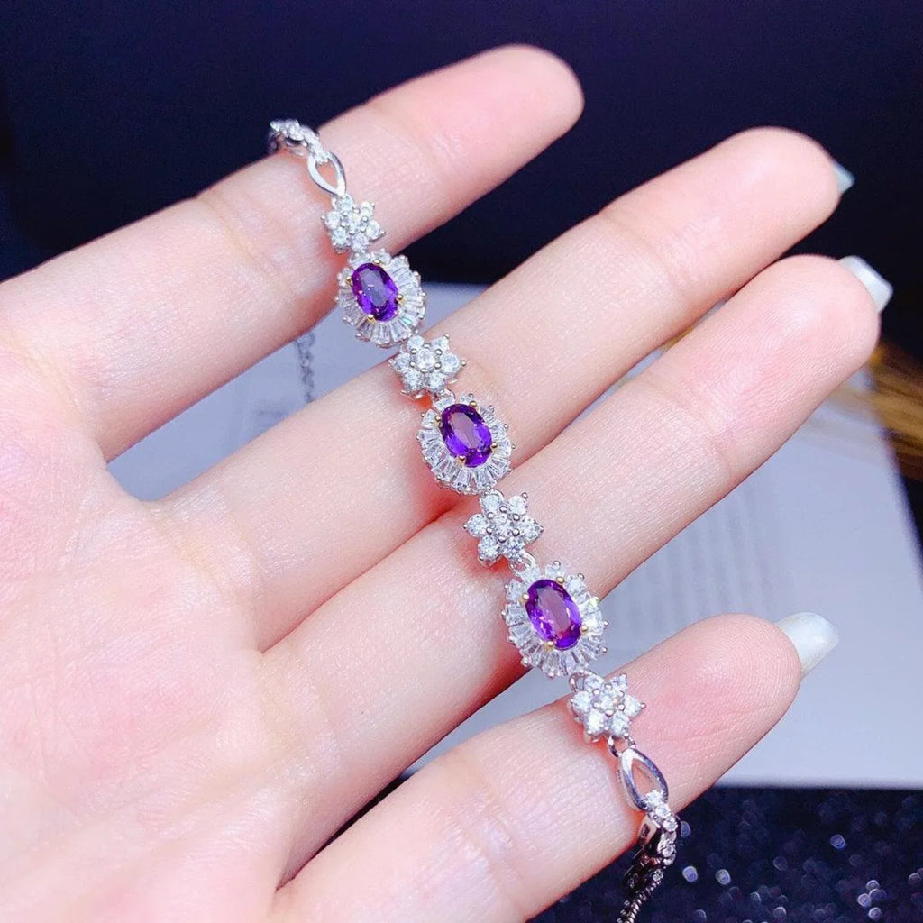 Silver Bracelet Sterling Plated Amethyst Women 18k Inlaid Natural S925 Light Luxury Gold