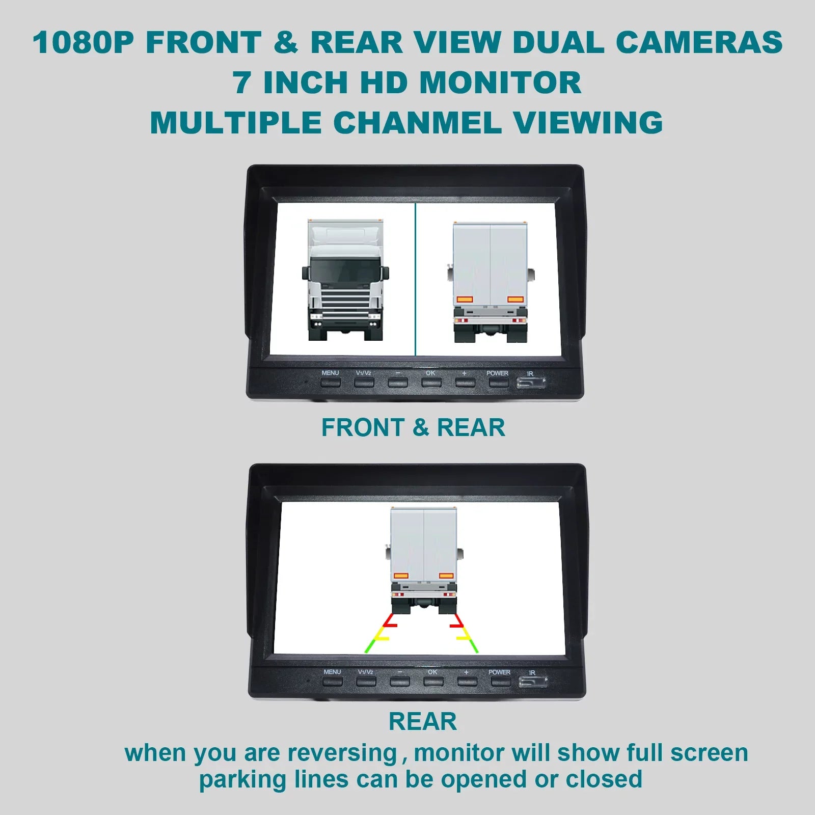 with Truck Monitor Backup 7" Video Recorder Bus+2 Camera DVR Driving for RV BSD