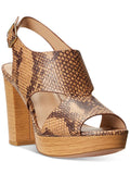 LAUREN Buckle 8.5 Snake Leather Beige 1" Toe Out Block Feona Sandal Slingback outfit Round LAUREN Platform RALPH Womens Heel Cut
