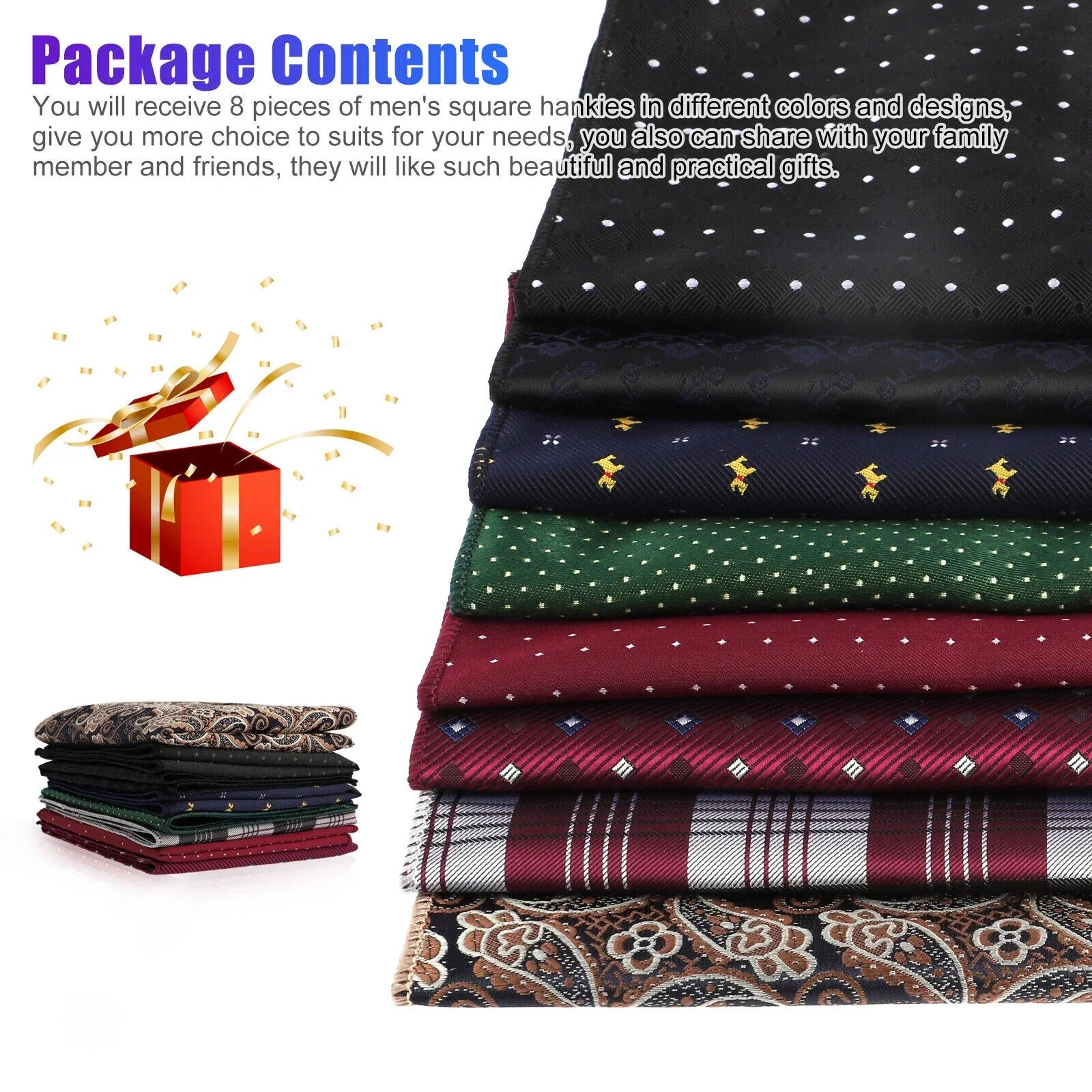Wedding Dot Hanky Floral Silk Fashion Party Pocket Handkerchief Square Men 8PCS