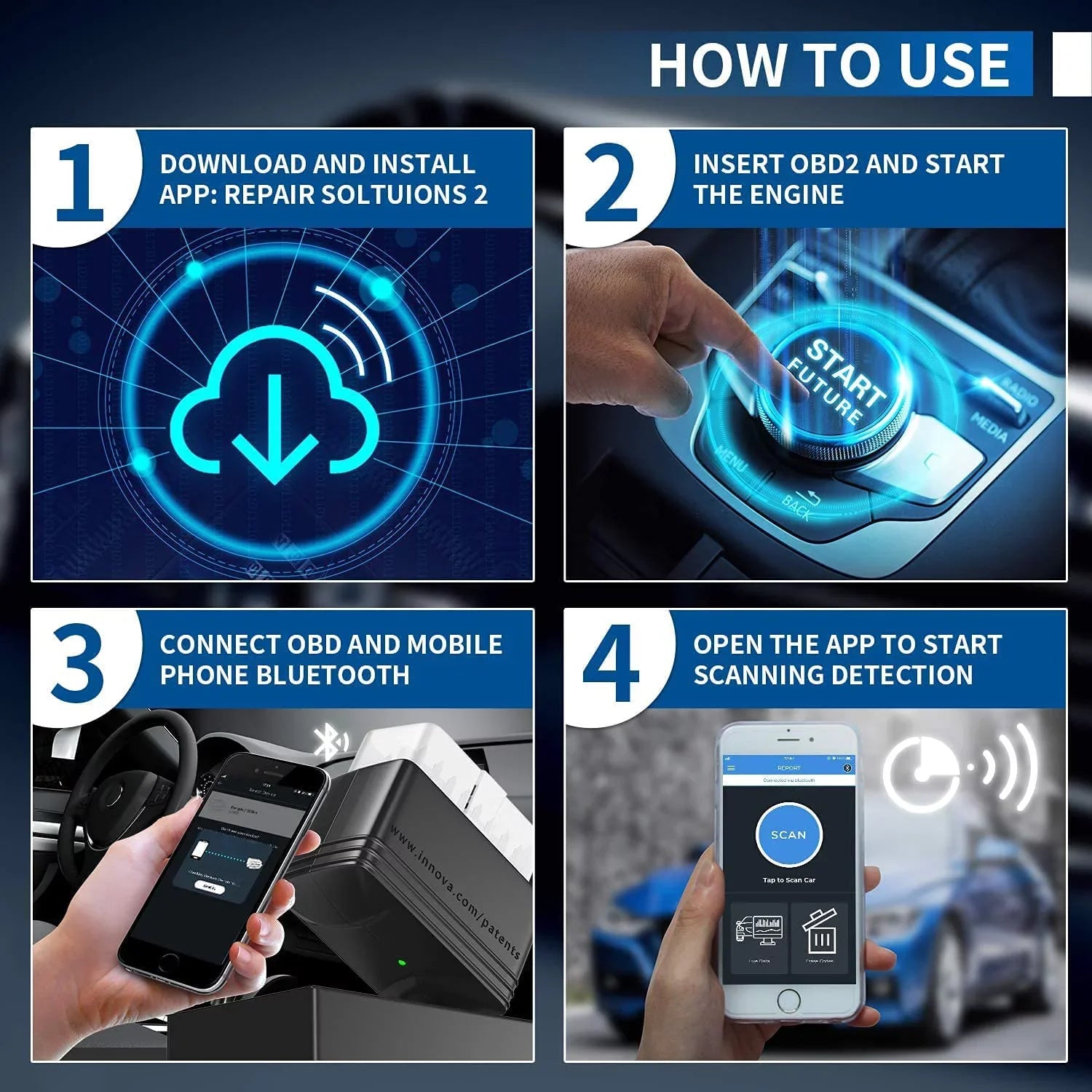 Tool Innova Car Airbag System Engine Scanner Automotive Light Wireless Scanner SRS OBDII Android 6000P for Check Diagnostic Code OBD2 Read Vehicle Phones Bluetooth IOS 12V Clean ABS Code and Reader