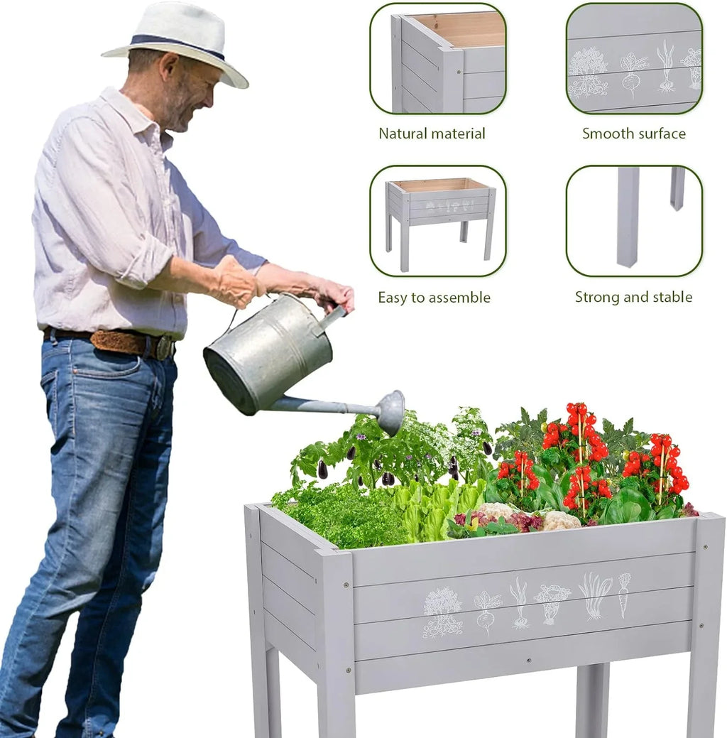 Bed Elevated Yard, for Bed, Raised Garden Vegetables Lawn x x Planter Grey 18 Garden Inch Light exterior Box for Kids Wooden 24 Grass Raised Raised Kids 30