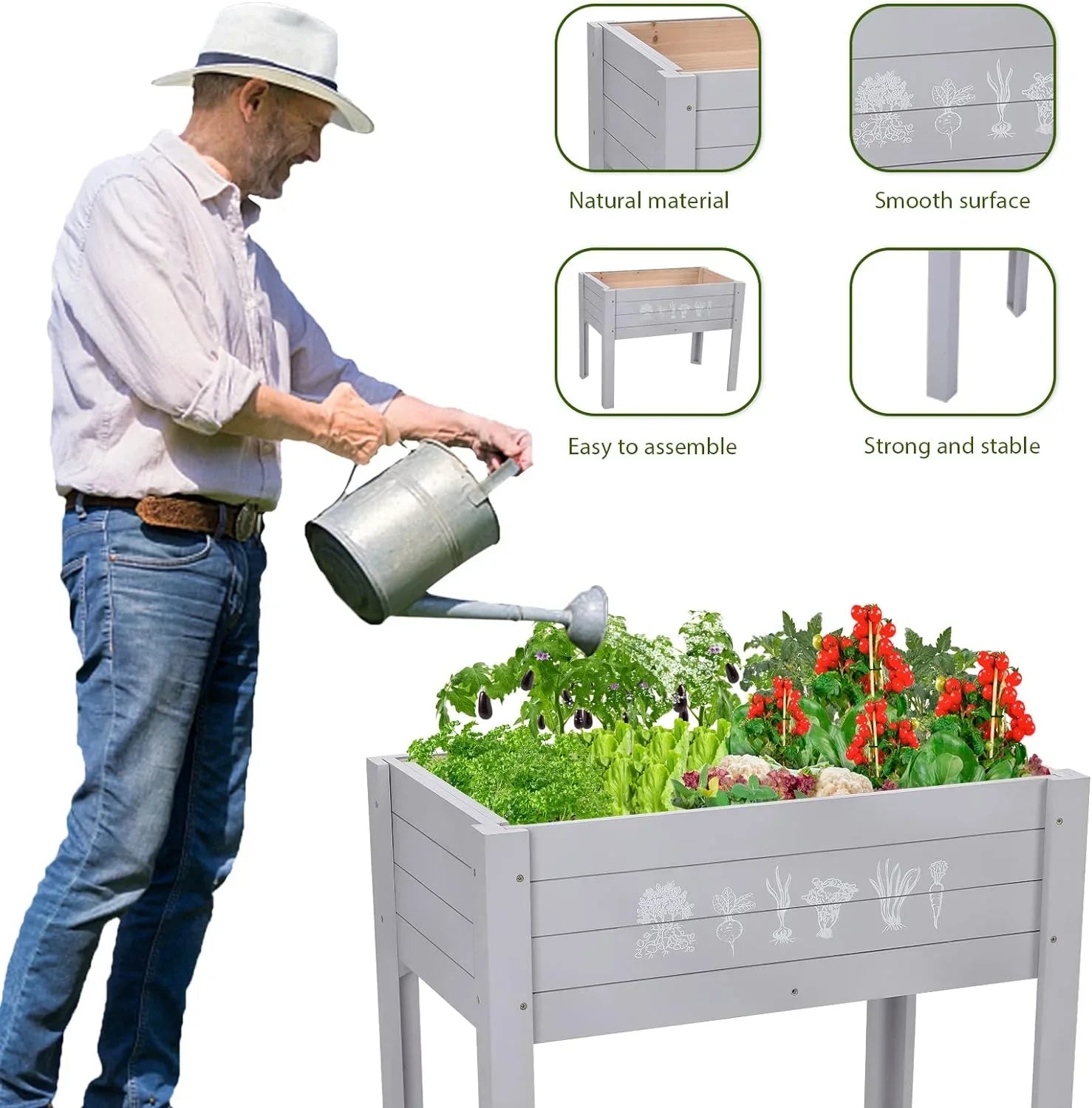 Bed Elevated Yard, for Bed, Raised Garden Vegetables Lawn x x Planter Grey 18 Garden Inch Light exterior Box for Kids Wooden 24 Grass Raised Raised Kids 30