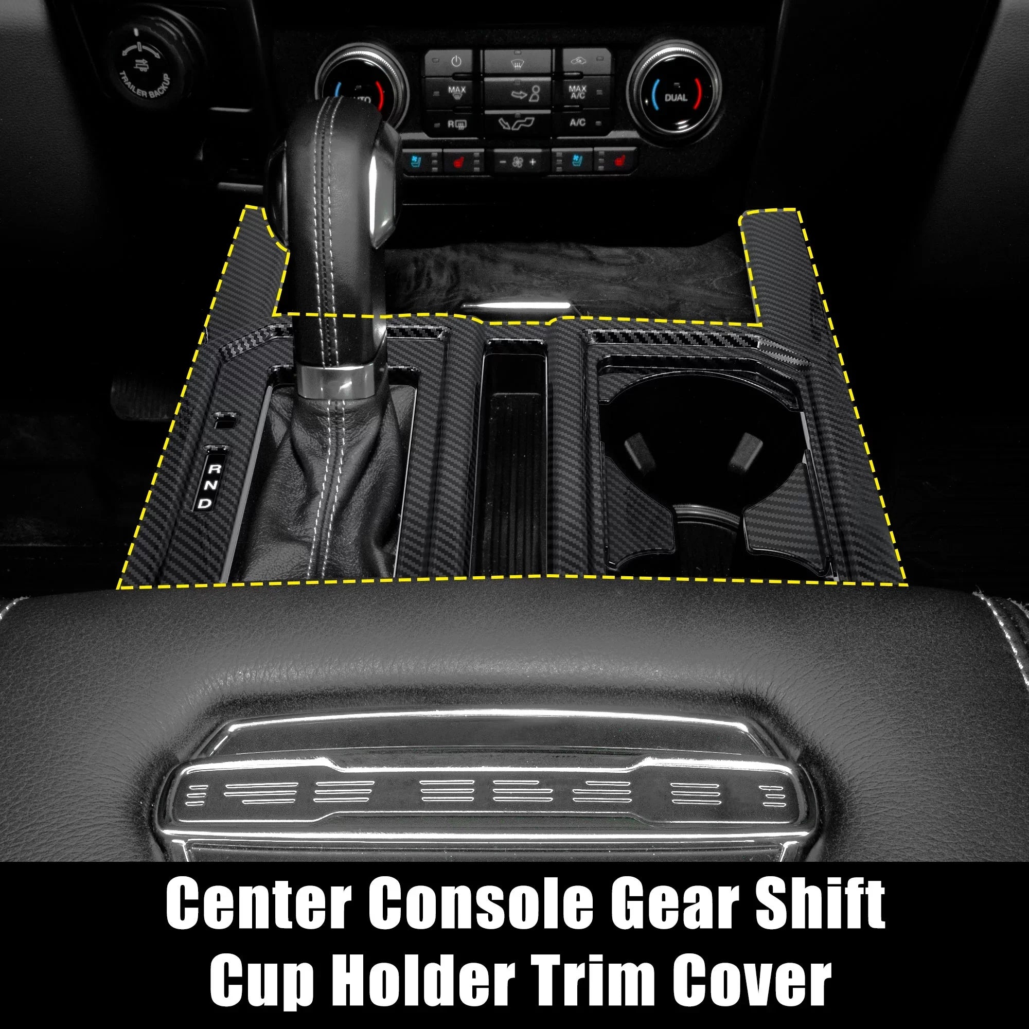 Black Center 2016 2015 Carbon for Cup Car F-150 Cover Pattern 2018 Console Fiber Holder Trim 2019 2017 Gear Shift