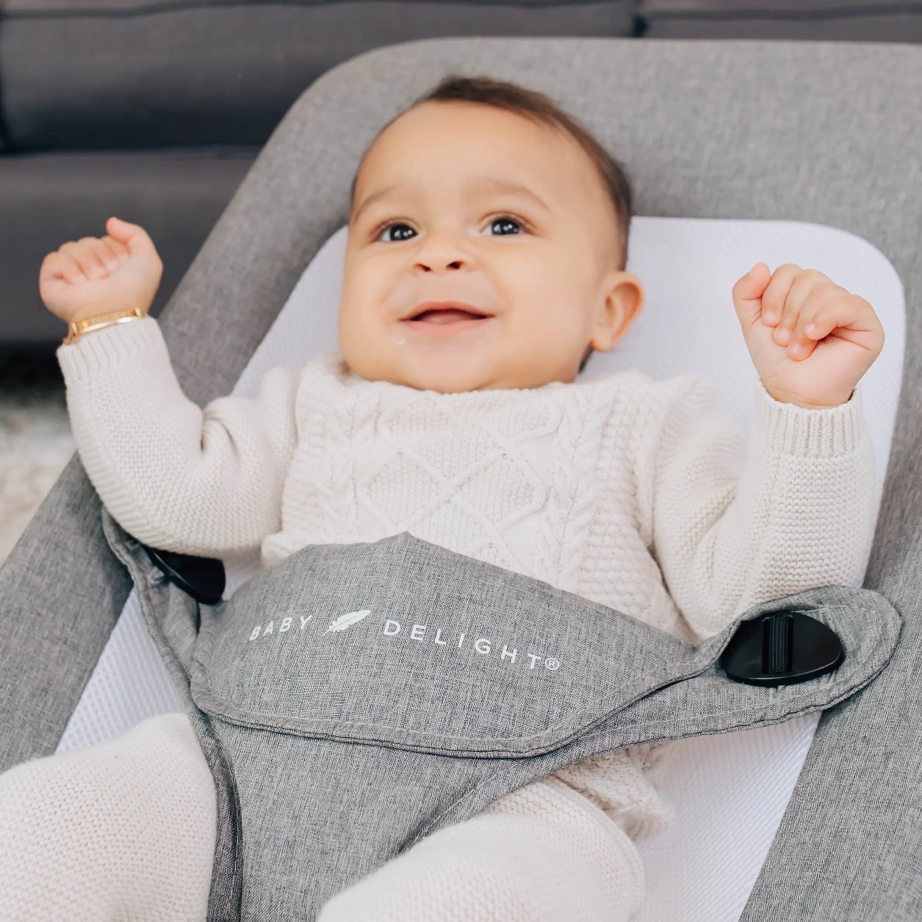 Baby Deluxe Portable Tweed Months, Baby Charcoal Delight 0-6 Infants Bouncer, for Alpine