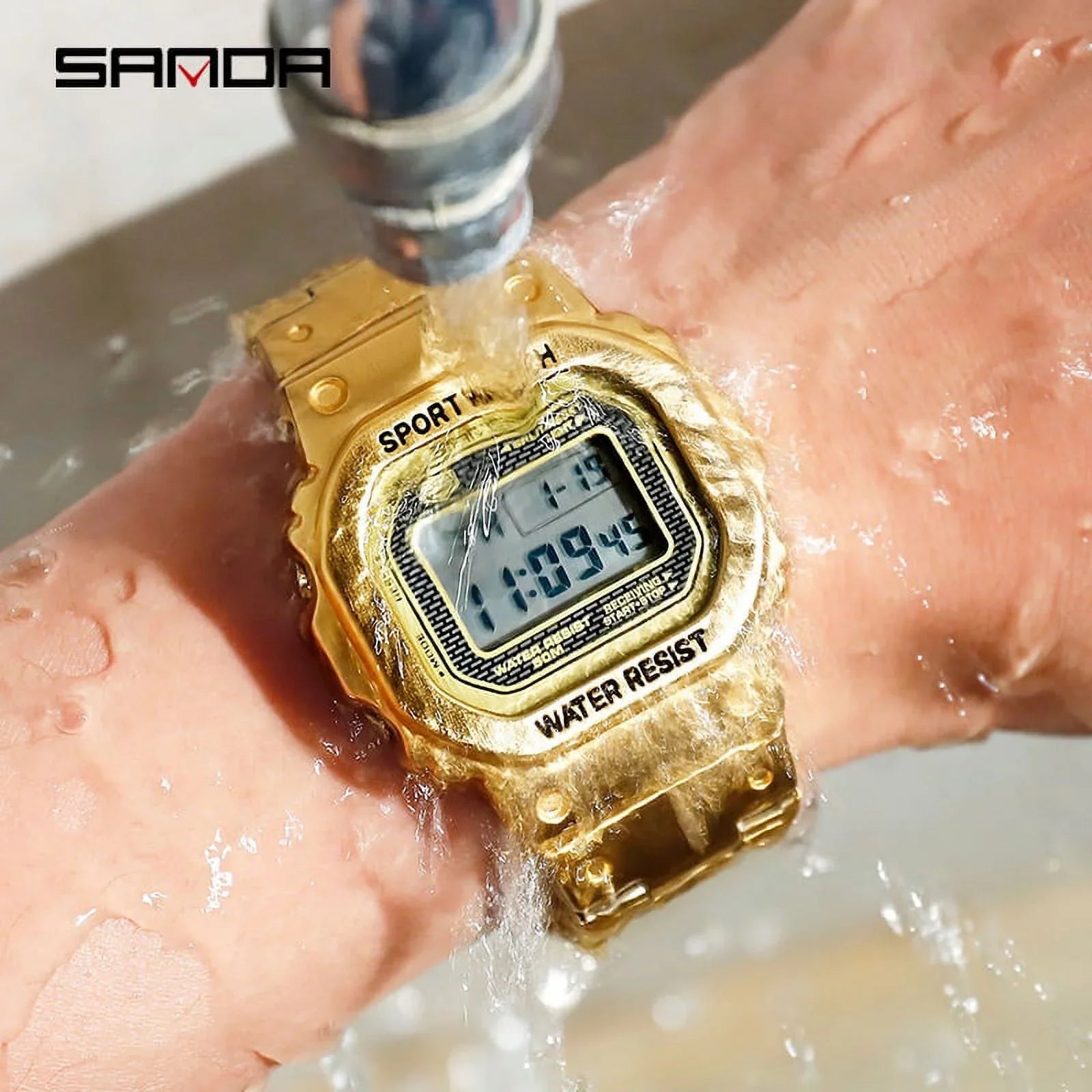 Digital - Watches Relogio Men's Wristwatch Men Masculino 5atm Luxury Led Casual Top Watch Digital Steel Sanda Clock Brand 390 Waterproof Wristwatches