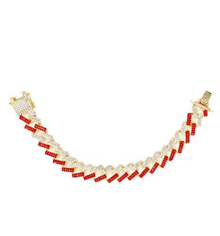 '- Gold Out w/Bling-ed Red ZZ Gold Blood Design Link Bling-ed Watch Luxury Mens Bracelet Round L0504RNB Out ZZ