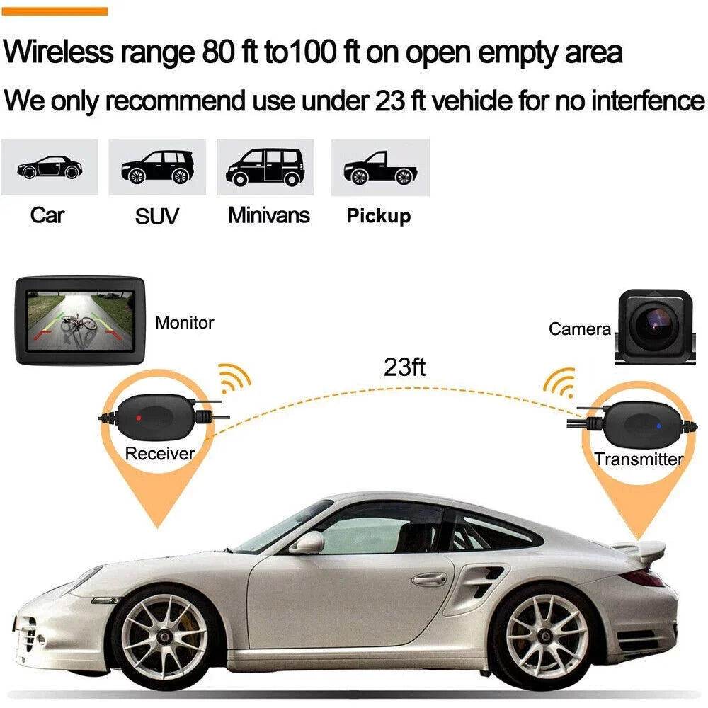 View Vision HD Rear Camera Night Car Parking System Backup Monitor 7" Wireless