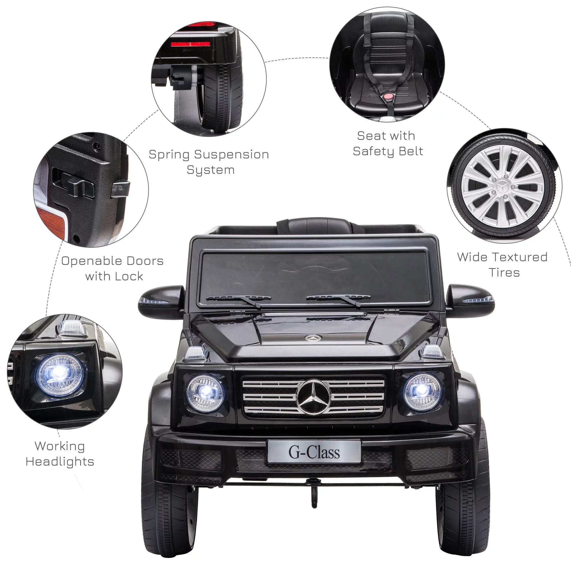 Powered Working Control, Suspension 12 Benz V G500 with Ride-On Headlights, Remote Mercedes & Bright Aosom