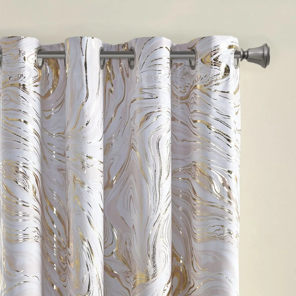 ID40-1982 Total Rebecca Marble Curtain Blackout Olliix Printed By Metallic Grommet Top