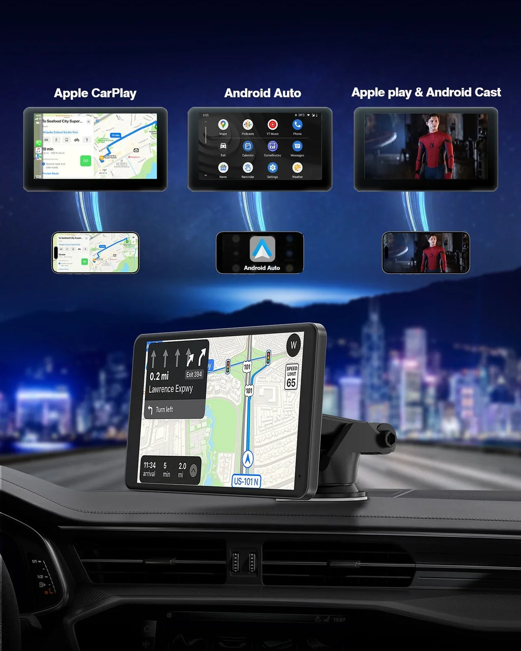 for Auto Car GPS Carplay for 7" Cars, AUX, Screen Bluetooth, Stereo with Car Radio Receiver Airplay, Voice Android Wireless with Control, Navigation HD Portable Vehicles FM, Touch All TOGUARD