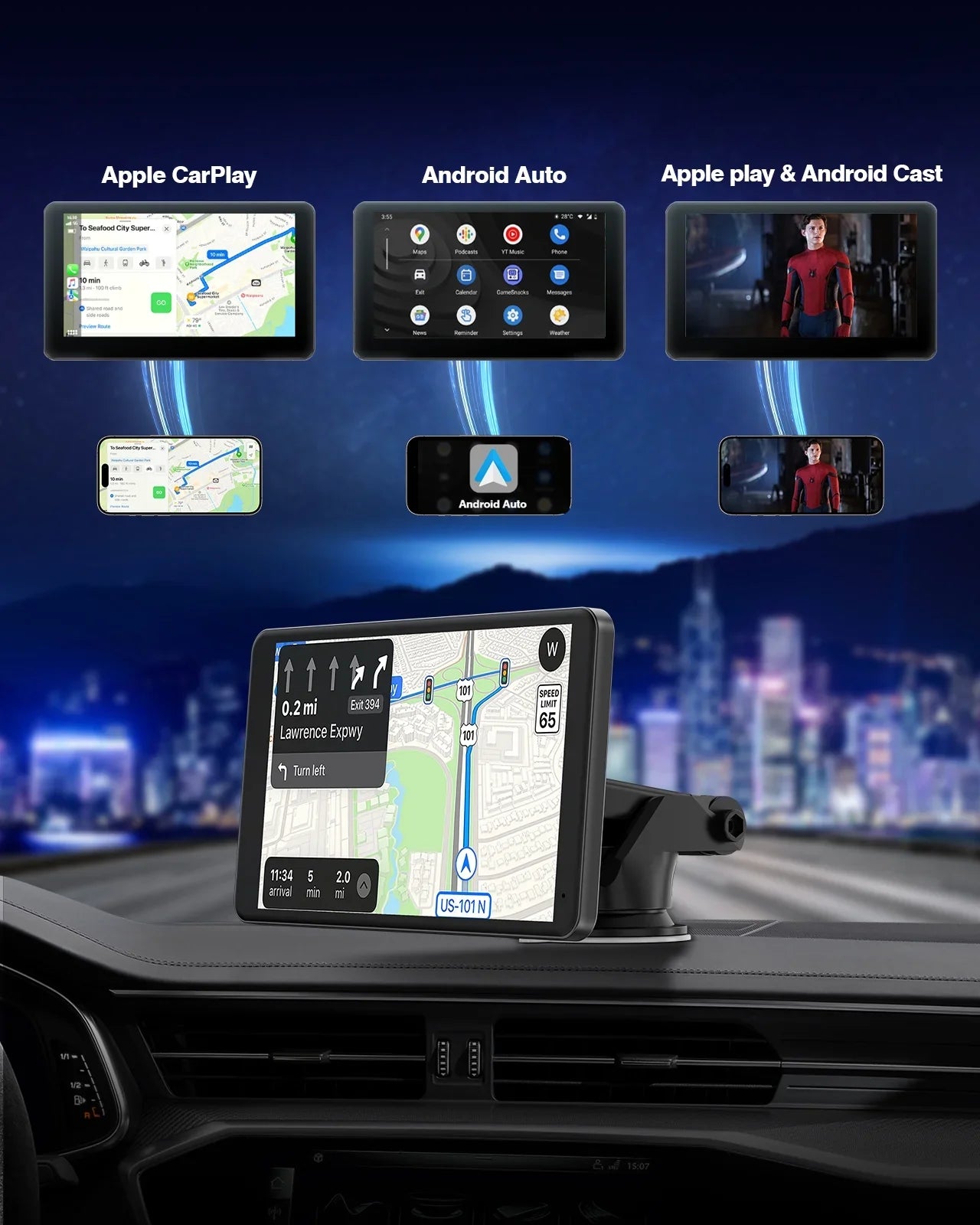 for Auto Car GPS Carplay for 7" Cars, AUX, Screen Bluetooth, Stereo with Car Radio Receiver Airplay, Voice Android Wireless with Control, Navigation HD Portable Vehicles FM, Touch All TOGUARD