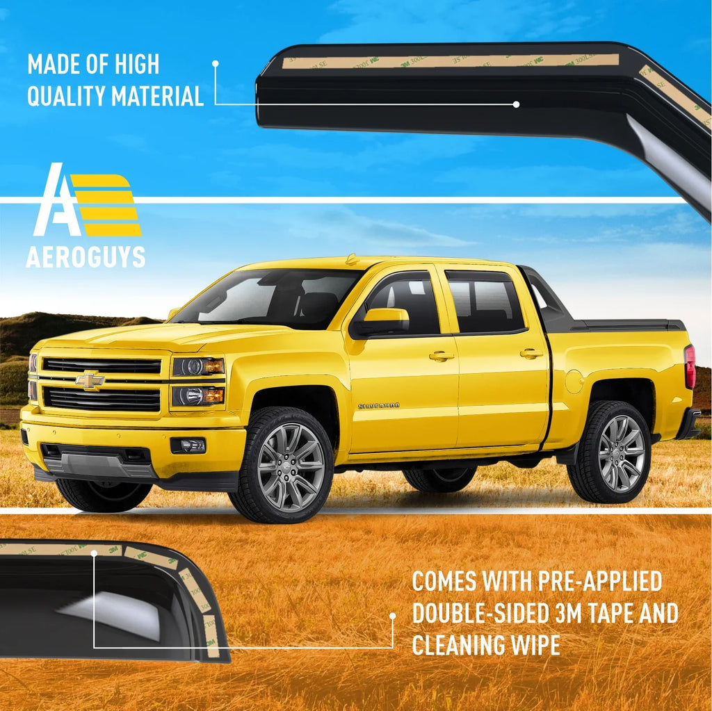 Extra 1500 AG0421 Rain Guards Fit Visors, Window (Chevy) 2014-2018 Sun Visors, Window Crew Deflectors Chevrolet for -4pcs. In-Channel Vent Accessories Cab, AEROGUYS Wind Silverado Durable Truck Visors