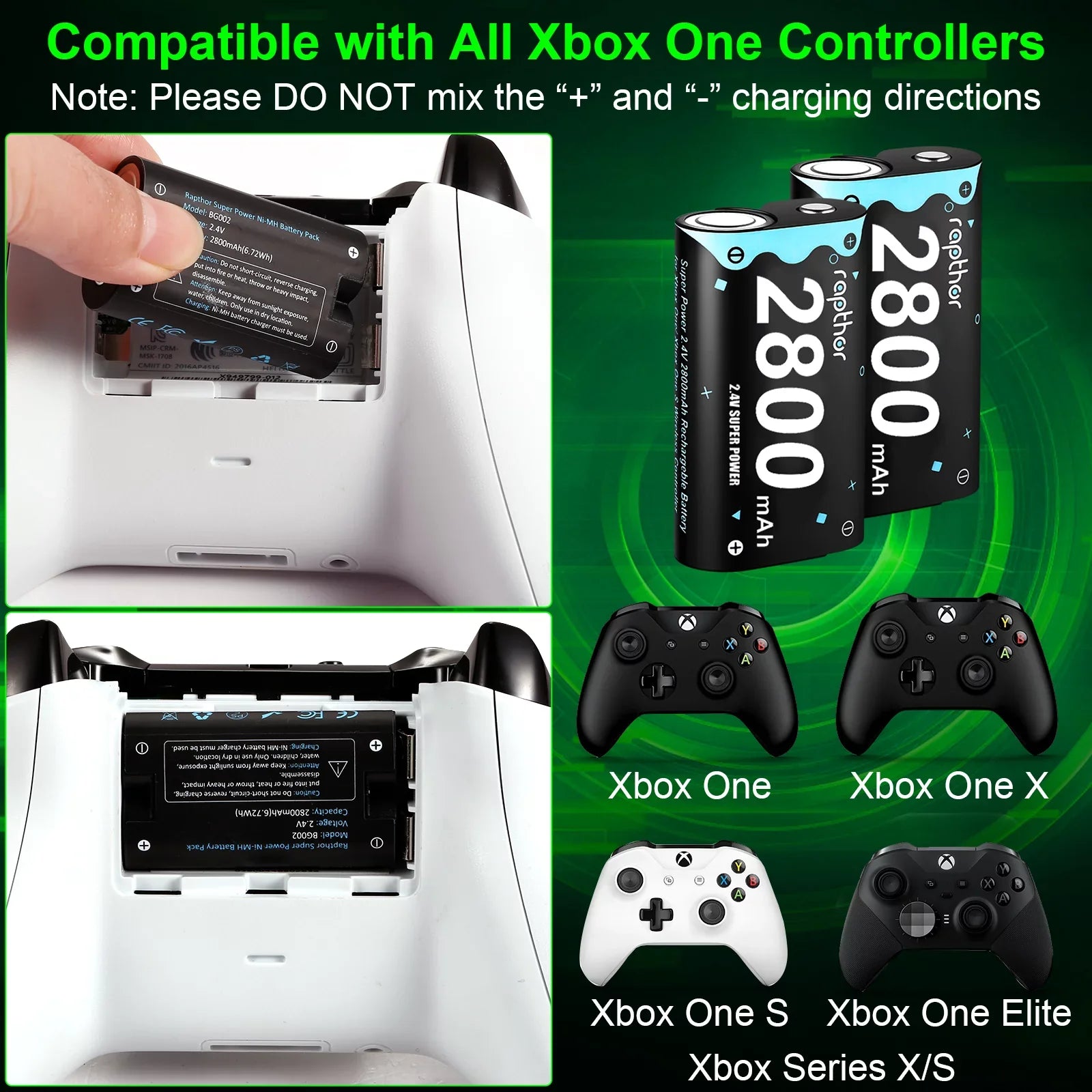 for mAh x Series Controller S/Xbox One One/Xbox 2800 4 Battery Rechargeable X/Xbox Xbox One 2800 mAh Rapthor Battery Pack X/Xbox Elite, One