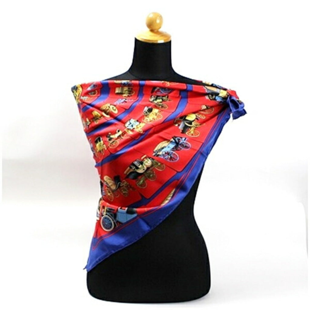 Hermes Scarf Carriage) (Good) Pre-Owned Red HERMES CARROSSERIE Silk (Spiral Women's x Blue Muffler
