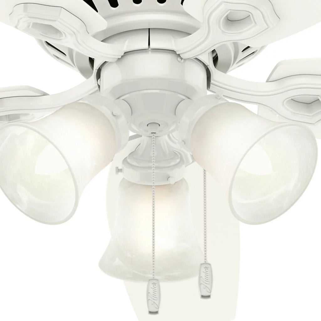 Company Chain, Low Fan Profile 52" Snow Fan Pull Ceiling w/ Hunter White Builder