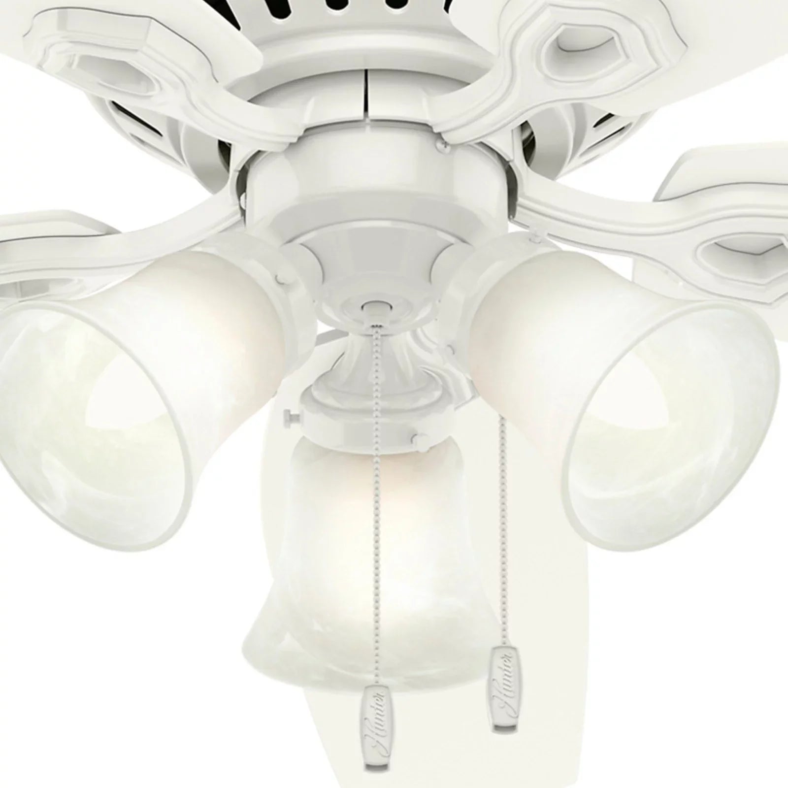 Company Chain, Low Fan Profile 52" Snow Fan Pull Ceiling w/ Hunter White Builder